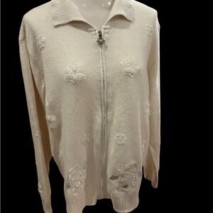 Northcrest Cream Cardigan with Snowman and Snowflake embroidery size L